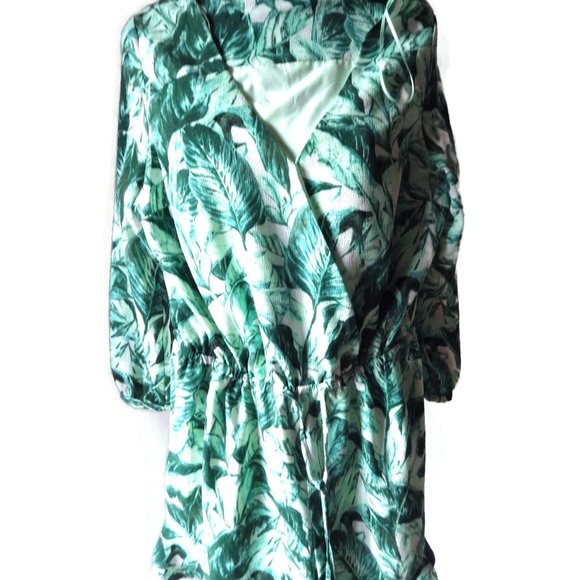 Dressy Romper/ Kaari Blue/Green Tropical Print/ Size M - Picture 3 of 6